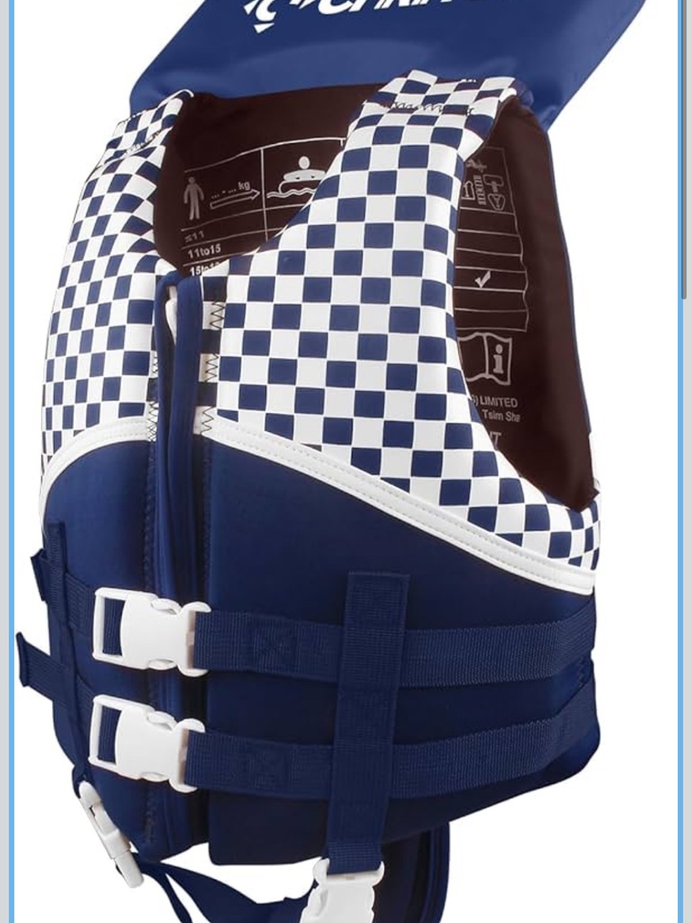 On Running Blue and White Checkered Kids Life Jacket
